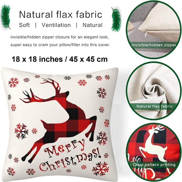🆕 Christmas Throw Pillow Covers Decoration Tree Reindeer Cushion Couch Sofa Bed - Picture 3 of 7